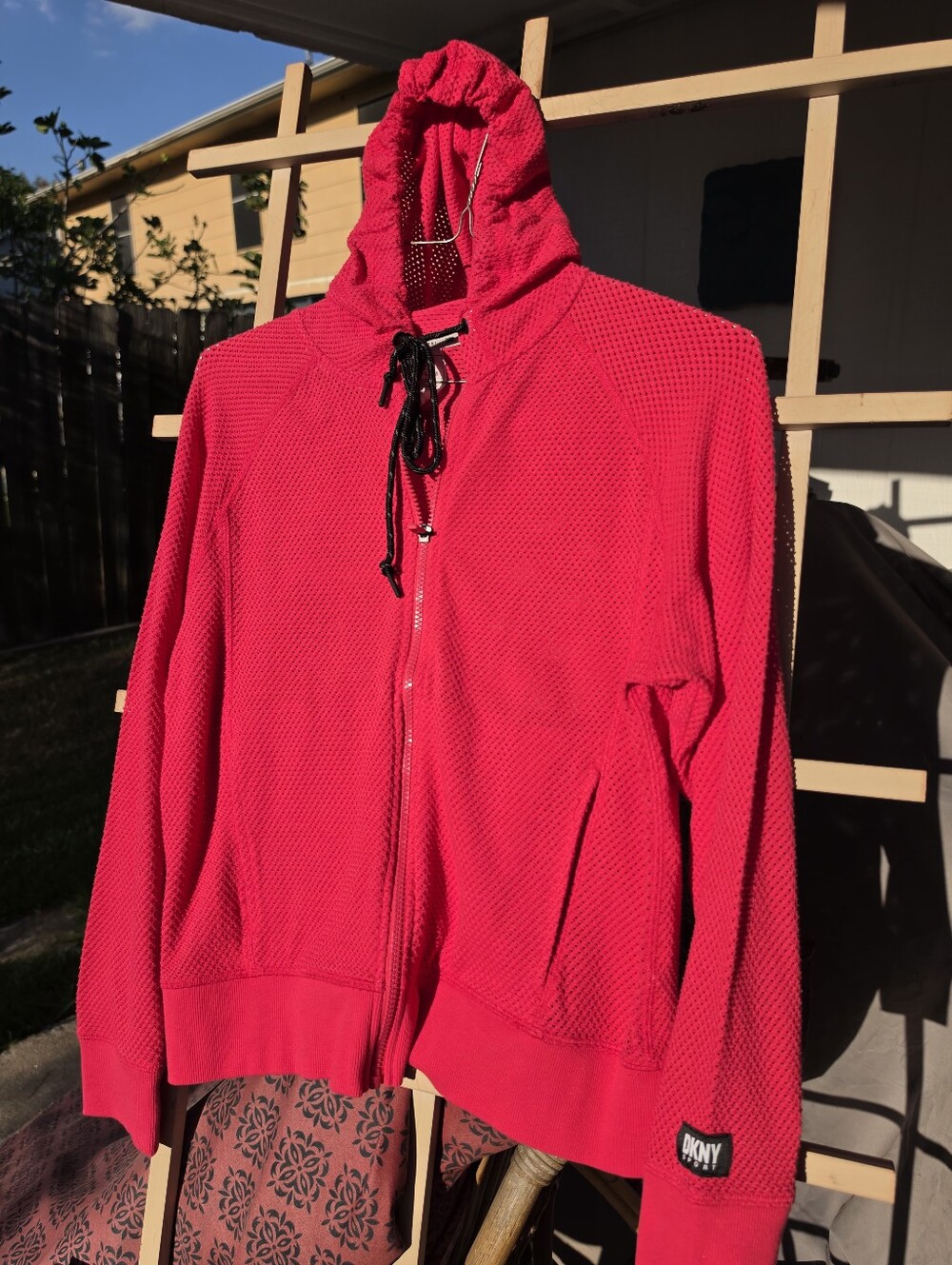 DKNY Sport Small Pink Sprint Mesh Relaxed Full-Zip Hoodie Top